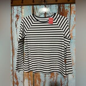 SPANX Black and White Striped Swim Top